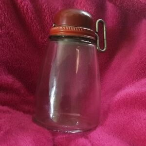 Vintage Federal Glass Turn Key Nut Grinder Jar with Red Lid